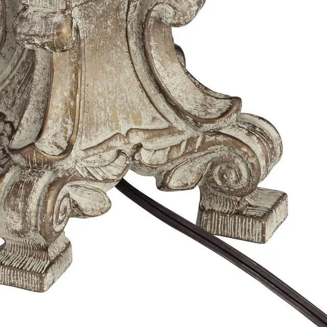 Alt view image 6 of 6 - Duval French Country Cottage Core Table Lamp 34" Tall Crystal Distressed Antique White Candlestick Beige Bell Shade Decor for Living Room House Bedside Nightstand Home Office Family