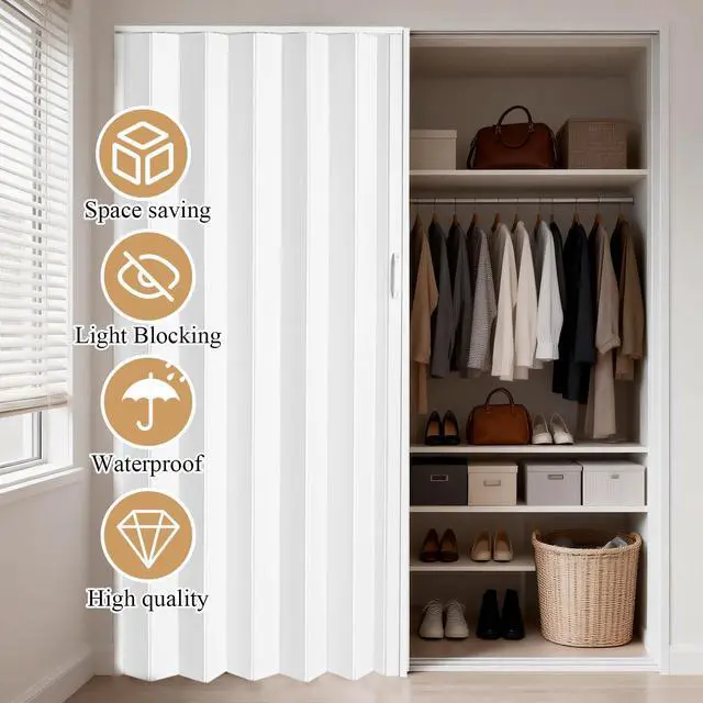 Alt view image 2 of 6 - 60x80in PVC Accordion Door Interior with Strong Magnetic Closure & Lock | Space saving PVC accordion folding door with magnetic closure & handle, easy to Clean,easy install, ideal for closet,bathroom