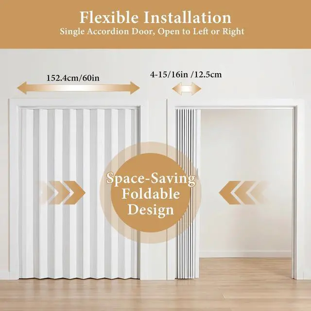 Alt view image 3 of 6 - 60x80in PVC Accordion Door Interior with Strong Magnetic Closure & Lock | Space saving PVC accordion folding door with magnetic closure & handle, easy to Clean,easy install, ideal for closet,bathroom