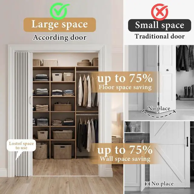 Alt view image 4 of 6 - 60x80in PVC Accordion Door Interior with Strong Magnetic Closure & Lock | Space saving PVC accordion folding door with magnetic closure & handle, easy to Clean,easy install, ideal for closet,bathroom