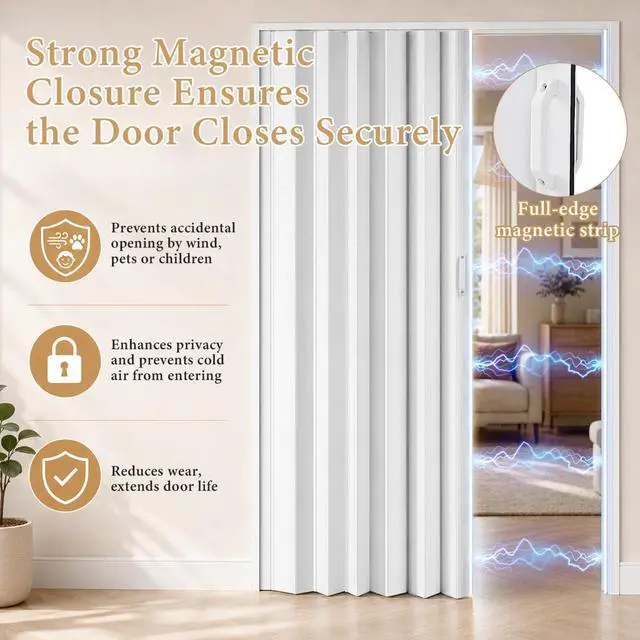 Alt view image 5 of 6 - 60x80in PVC Accordion Door Interior with Strong Magnetic Closure & Lock | Space saving PVC accordion folding door with magnetic closure & handle, easy to Clean,easy install, ideal for closet,bathroom