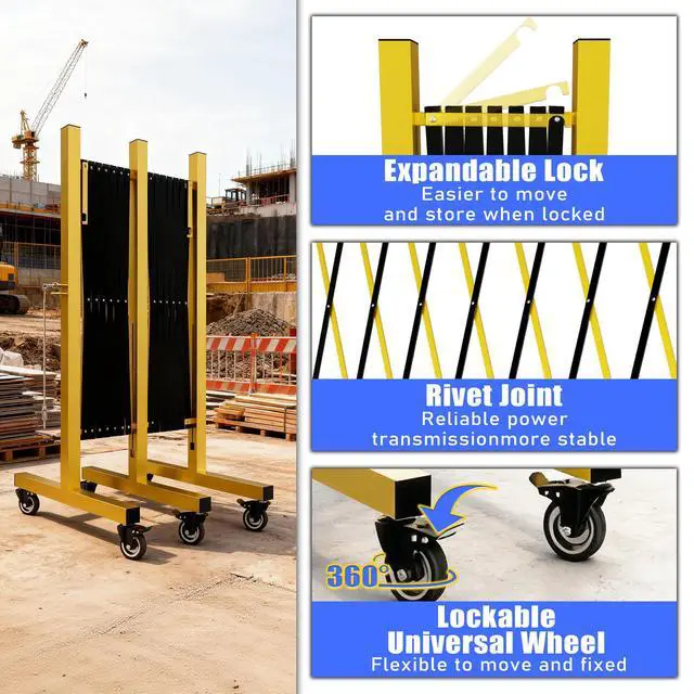 Alt view image 3 of 6 - Industrial Expandable Barricade,Folding Security Gate Safety Barricade with Casters,Mobile Barrier Gate Outdoor,Adjustable Traffic Fence for Road Construction, Traffic Control,Pool (17FT-2PCS)