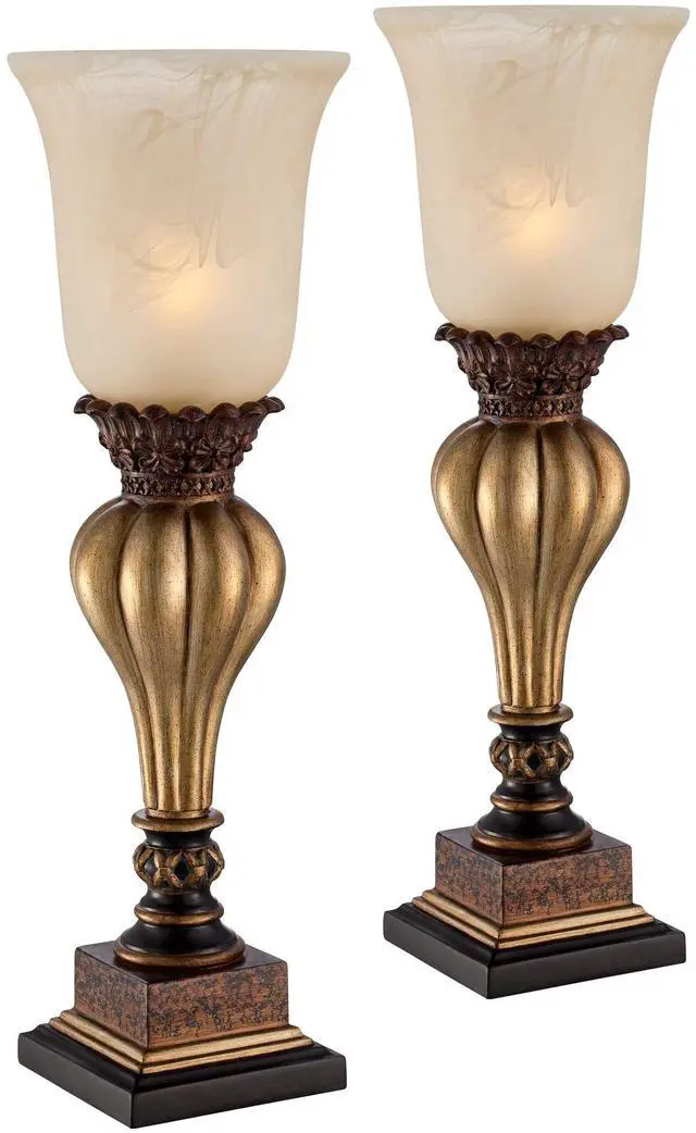Main image of Sattley Traditional Uplight Accent Table Lamps 23 1/4" High Set of 2 Light Gold Alabaster Glass Shade Decor for Living Room Bedroom House Bedside Nightstand Home Office Family
