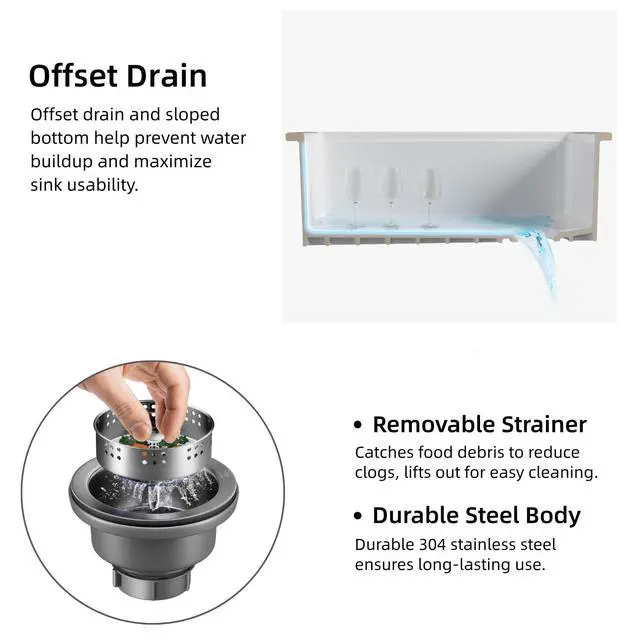 Alt view image 6 of 6 - 30"W x 19"D White Kitchen Sink with Offset Drain Opening, 30 Inch Fireclay Undermount Workstation Sink Single Bowl, Durable Dual Mount Sinks, Cutting Board, Grid, Strainer Included