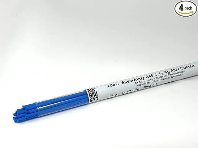 Alt view image 2 of 2 - SilverAlloy 45% Ag Bag-5 1/16" x 18" Flux Coated Silver Solder Brazing Rods (12-Rods)