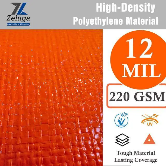 Alt view image 2 of 6 - 24-551-4040 220GSM Heavy Duty Orange Poly Tarp - 40 ft x 40 ft, 12 Mil Thick, 100% Waterproof with UV Treatment, Reinforced Edges & Rust-Proof Grommets for Outdoor, Construction, and Storage