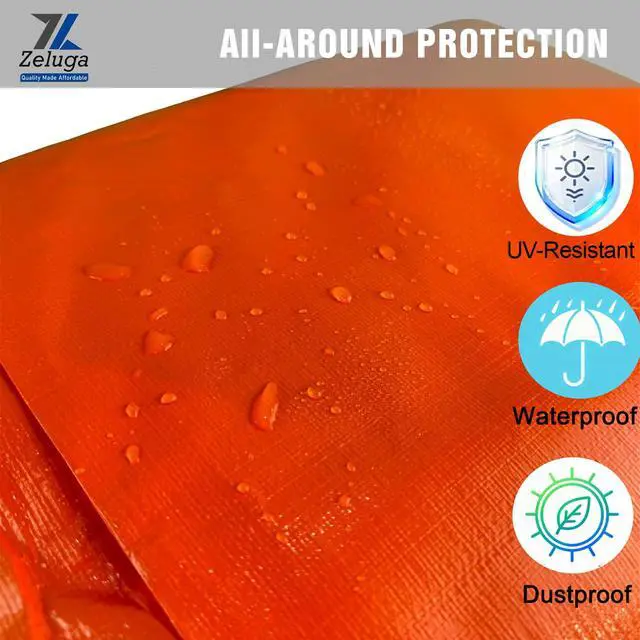 Alt view image 3 of 6 - 24-551-4040 220GSM Heavy Duty Orange Poly Tarp - 40 ft x 40 ft, 12 Mil Thick, 100% Waterproof with UV Treatment, Reinforced Edges & Rust-Proof Grommets for Outdoor, Construction, and Storage