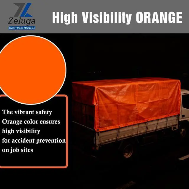 Alt view image 4 of 6 - 24-551-4040 220GSM Heavy Duty Orange Poly Tarp - 40 ft x 40 ft, 12 Mil Thick, 100% Waterproof with UV Treatment, Reinforced Edges & Rust-Proof Grommets for Outdoor, Construction, and Storage