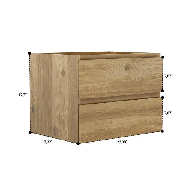 Alt view image 3 of 5 - Floating Bathroom Vanity Without Sink Wall Mounted Cabinet with 2 Soft-Close Drawers and Doors, Moisture-Resistant MDF,Large Storage for Small Space(24")