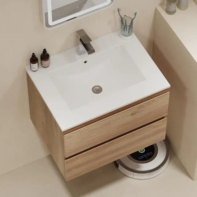 Alt view image 5 of 5 - Floating Bathroom Vanity Without Sink Wall Mounted Cabinet with 2 Soft-Close Drawers and Doors, Moisture-Resistant MDF,Large Storage for Small Space(24")