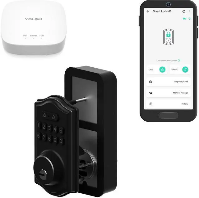 Main image of Smart Deadbolt Lock with Keypad, Black, Fob & App Control, Keyless Entry, Multiple Unlock Methods, Secure & Reliable, Alexa, Google, IFTTT, Home Assistant Compatible, Hub Included