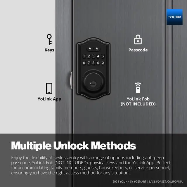 Alt view image 2 of 6 - Smart Deadbolt Lock with Keypad, Black, Fob & App Control, Keyless Entry, Multiple Unlock Methods, Secure & Reliable, Alexa, Google, IFTTT, Home Assistant Compatible, Hub Included