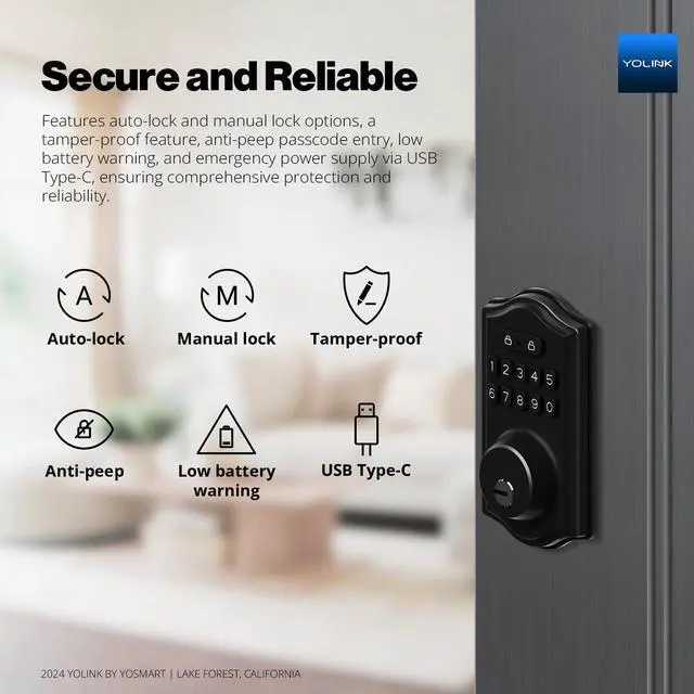 Alt view image 3 of 6 - Smart Deadbolt Lock with Keypad, Black, Fob & App Control, Keyless Entry, Multiple Unlock Methods, Secure & Reliable, Alexa, Google, IFTTT, Home Assistant Compatible, Hub Included