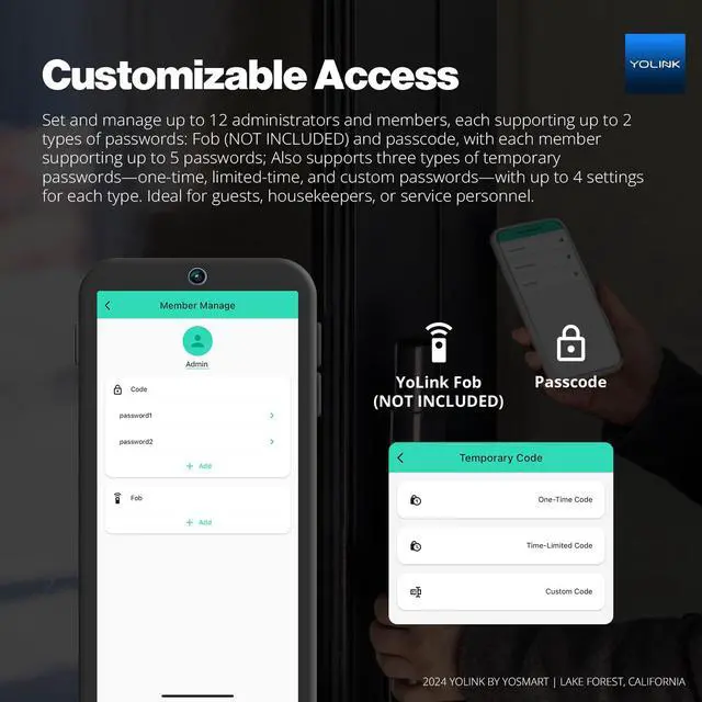 Alt view image 5 of 6 - Smart Deadbolt Lock with Keypad, Black, Fob & App Control, Keyless Entry, Multiple Unlock Methods, Secure & Reliable, Alexa, Google, IFTTT, Home Assistant Compatible, Hub Included