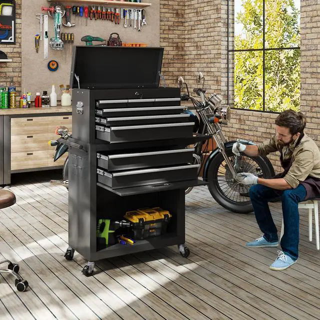 Alt view image 2 of 6 - Tool Chest, 8 Drawers Rolling Tool Chest with Wheels, Removable Cabinet Storage Tool Box with Hooks and Liners,Universal Lockable Wheels, Metal Tool Storage Cart, Tool Box for Garage, Workshop