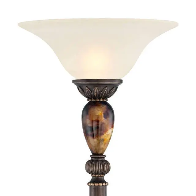 Alt view image 3 of 5 - Mulholland Rustic Vintage Torchiere Floor Lamp Standing 72" Tall Bronze Tortoise Shell Font Frosted Glass Shade Decor for Living Room Reading House Bedroom Home Office