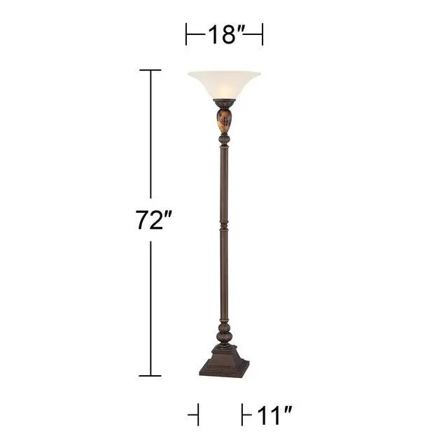 Alt view image 5 of 5 - Mulholland Rustic Vintage Torchiere Floor Lamp Standing 72" Tall Bronze Tortoise Shell Font Frosted Glass Shade Decor for Living Room Reading House Bedroom Home Office