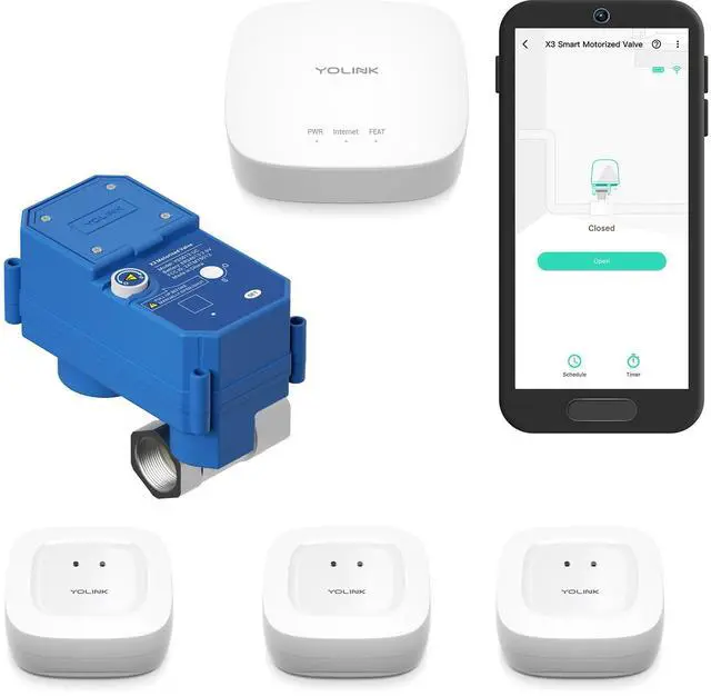 Main image of NSF Certified Leak Protection Kit, 1" Battery-Powered Shutoff Valve w/ Controller + 3 Leak Sensors + Hub, D2D Offline Auto Shutoff, LoRa Long-Range, App/Email/SMS Alerts, 10+ Year Battery