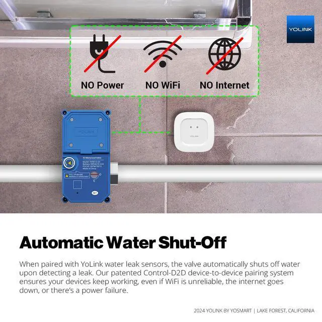 Alt view image 4 of 6 - NSF Certified Leak Protection Kit, 1" Battery-Powered Shutoff Valve w/ Controller + 3 Leak Sensors + Hub, D2D Offline Auto Shutoff, LoRa Long-Range, App/Email/SMS Alerts, 10+ Year Battery