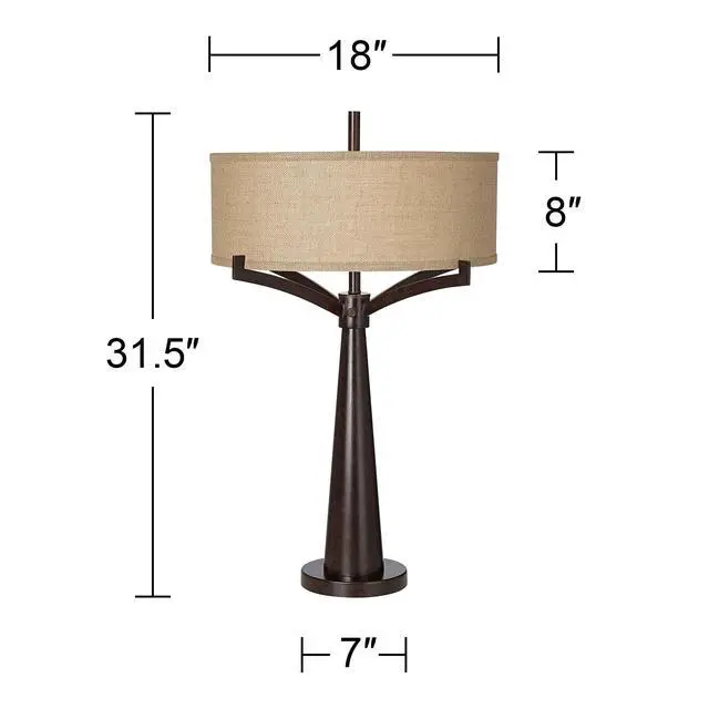Alt view image 4 of 6 - Tremont Rustic Farmhouse Table Lamp 31 1/2" Tall Allegheny Bronze Brown Iron Burlap Fabric Drum Shade for Bedroom Living Room House Home Bedside Nightstand Office Entryway Kids