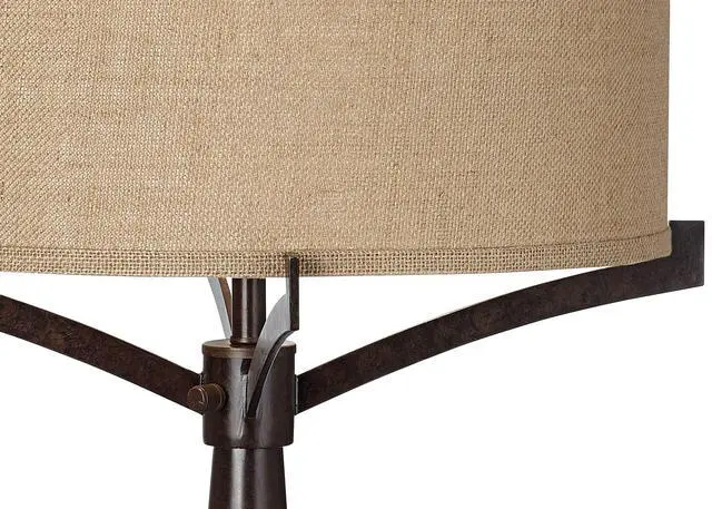 Alt view image 6 of 6 - Tremont Rustic Farmhouse Table Lamp 31 1/2" Tall Allegheny Bronze Brown Iron Burlap Fabric Drum Shade for Bedroom Living Room House Home Bedside Nightstand Office Entryway Kids