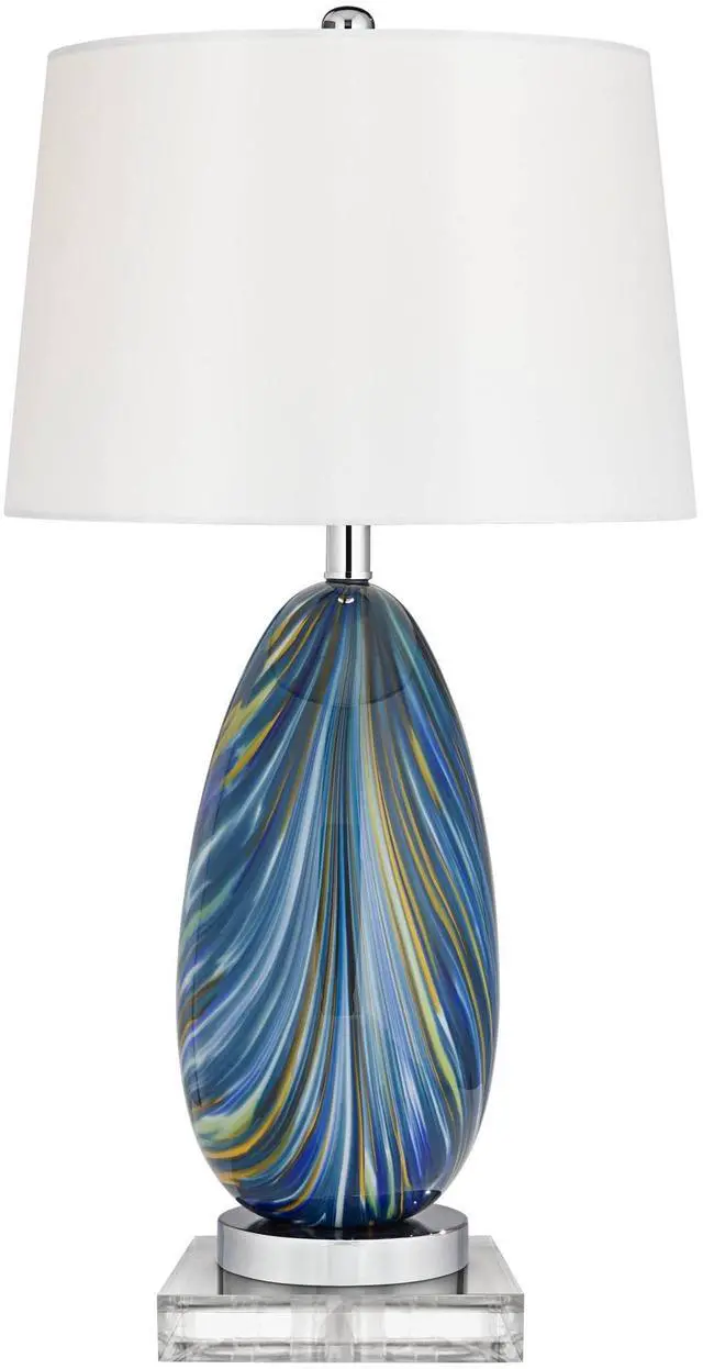 Main image of Pablo Modern Style Table Lamp with Clear Square Riser 28.5" Tall Multi Blue Art Glass White Drum Shade for Living Room Bedroom House Bedside Nightstand Home (Color May Vary)