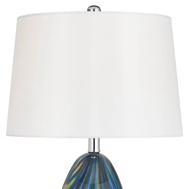 Alt view image 3 of 6 - Pablo Modern Style Table Lamp with Clear Square Riser 28.5" Tall Multi Blue Art Glass White Drum Shade for Living Room Bedroom House Bedside Nightstand Home (Color May Vary)