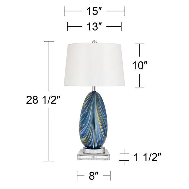 Alt view image 4 of 6 - Pablo Modern Style Table Lamp with Clear Square Riser 28.5" Tall Multi Blue Art Glass White Drum Shade for Living Room Bedroom House Bedside Nightstand Home (Color May Vary)