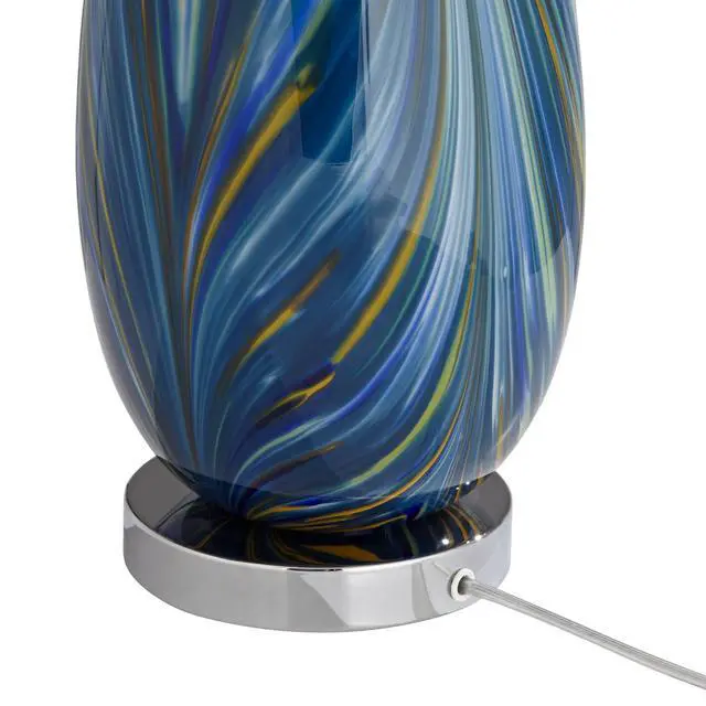 Alt view image 5 of 6 - Pablo Modern Style Table Lamp with Clear Square Riser 28.5" Tall Multi Blue Art Glass White Drum Shade for Living Room Bedroom House Bedside Nightstand Home (Color May Vary)