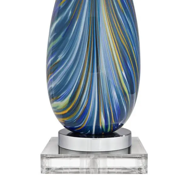 Alt view image 6 of 6 - Pablo Modern Style Table Lamp with Clear Square Riser 28.5" Tall Multi Blue Art Glass White Drum Shade for Living Room Bedroom House Bedside Nightstand Home (Color May Vary)