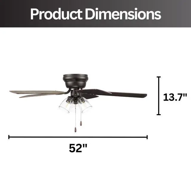 Alt view image 6 of 6 - Ceiling Fans 52" Renton Bronze Indoor Fan with Clear 3 Light LED Multi Arm; E26/B11 Bulb and Pull-Chains, Traditional Style, 5 Reversible Barnwood/Dark Chestnut Blades, 51439