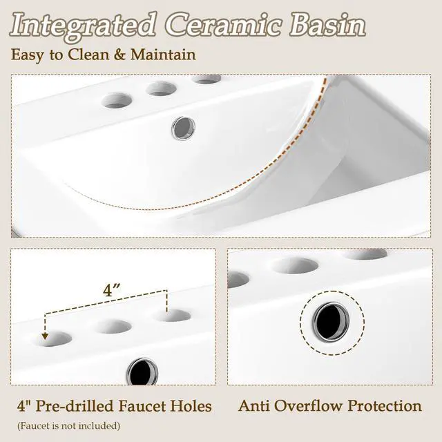Alt view image 5 of 6 - 24" Bathroom Vanity with Ceramic Sink, Modern White Bathroom Sink Set with 2 Doors and Open Shelf, Space-Saving Sink Cabinet for Small Bathrooms (Faucet Not Included)