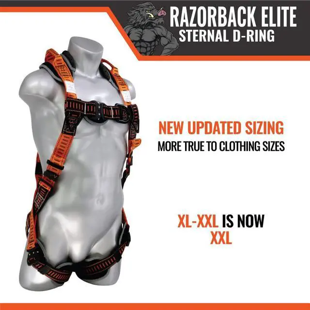 Alt view image 4 of 6 - Razorback Elite Safety Harness Lightweight Safety Harness Fall Protection Kit with Sewn in Belt and Sternal D-Rings for Fall Arrest, OSHA & ANSI Compliant (XL-XXL)