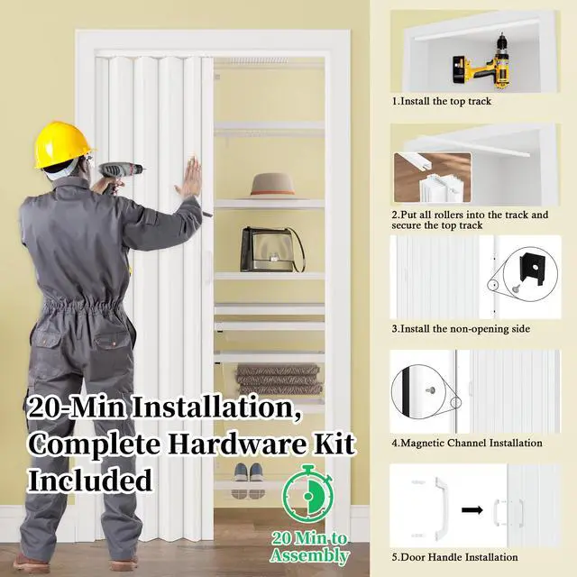Alt view image 3 of 6 - 96" x 80" Double Walled PVC Accordion Door Interior with Full-Side Strong Magnetic Strip, Soundproof Accordion Folding Door for Doorway Closet RV Kitchen Bathroom, Sturdy & Easy to Install, Trimmable