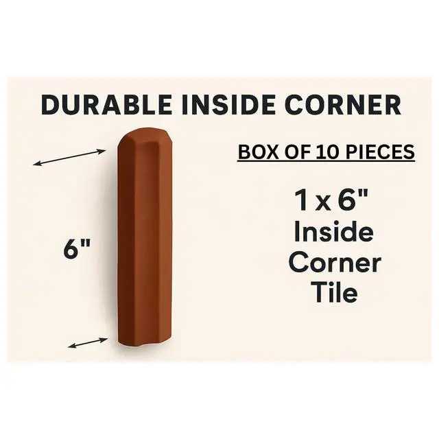 Alt view image 3 of 4 - 1x6 Inches Colonial Red Smooth Inside Corner Ceramic Floor & Wall Tile, Matte Non-Slip Finish, Indoor Outdoor Use, Restaurant Hotel Kitchen Spa (10 Pieces)