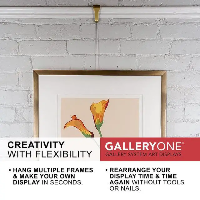 Alt view image 5 of 6 - Picture Rail Molding Hook Art Hangers, Gallery Quality, Instantly Adjustable: Choose Brushed Brass or Stainless Steel Hangers with 6.5-Foot Cables (10, Brass)
