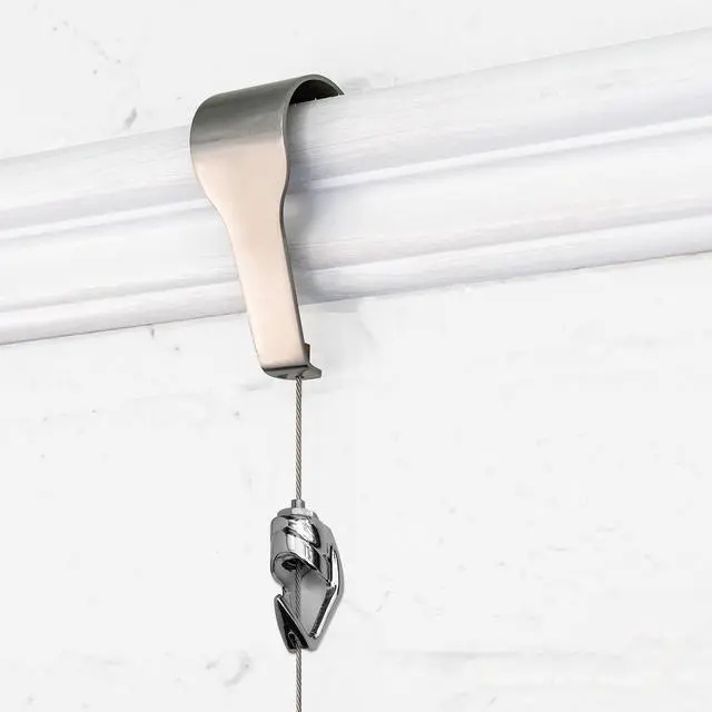 Main image of Picture Rail Molding Hook Art Hangers, Gallery Quality, Instantly Adjustable: Choose Brushed Brass or Stainless Steel Hangers with 6.5-Foot Cables (10, Stainless Steel)