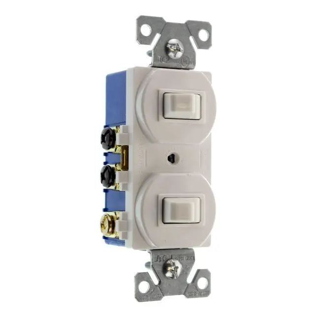 Alt view image 4 of 4 - RC103WZ Combo Double Toggle Switch, (1) 1-Pole, (1) 3-Way, 15A, 120/277-Volt, White, (24-Pk)