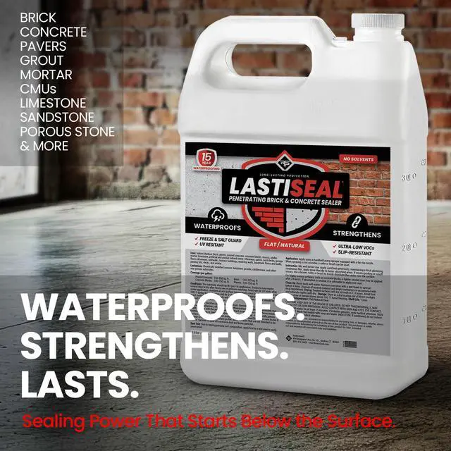 Alt view image 2 of 6 - LastiSeal Brick & Concrete Sealer (5 Gal) Deep Seals and Strengthens Brick, Concrete, Pavers & Porous Stone 15-Year Protection Natural Flat Finish