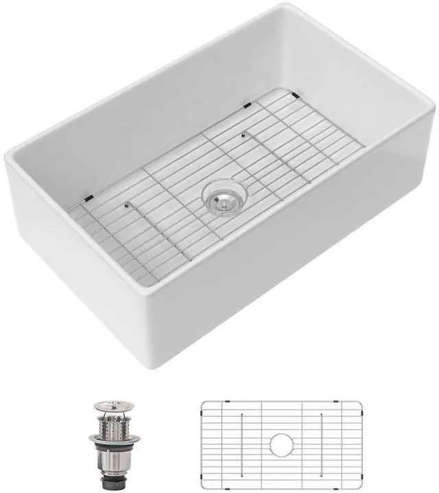 Main image of 33 Inch White Farmhouse Sink Fireclay Farm House Kitchen Sink Apron Front Barn Country Style Sinks With Rounded Corner,DC-A1101