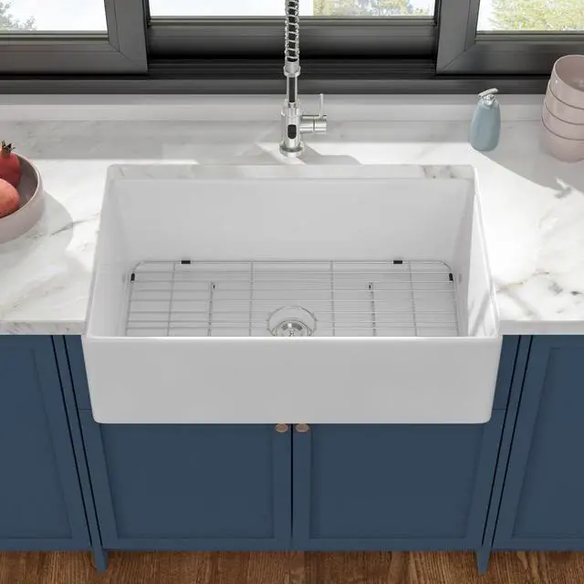 Alt view image 2 of 6 - 33 Inch White Farmhouse Sink Fireclay Farm House Kitchen Sink Apron Front Barn Country Style Sinks With Rounded Corner,DC-A1101
