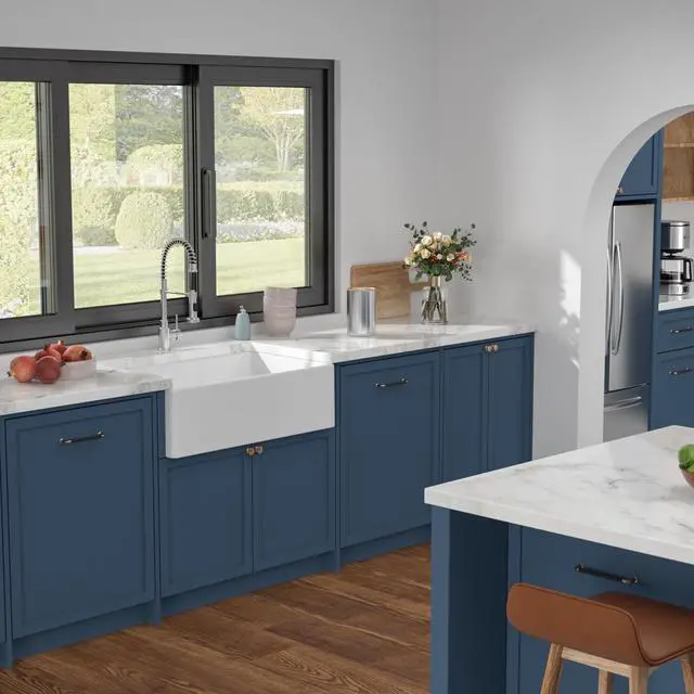 Alt view image 4 of 6 - 33 Inch White Farmhouse Sink Fireclay Farm House Kitchen Sink Apron Front Barn Country Style Sinks With Rounded Corner,DC-A1101