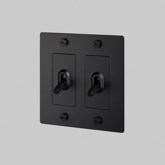 Main image of Buster and Punch 2 Gang Double Light Switch 1-Way Cross Knurl Without Logo in Black