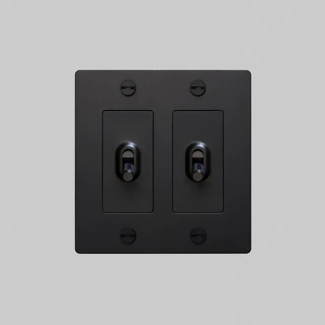 Alt view image 2 of 6 - Buster and Punch 2 Gang Double Light Switch 1-Way Cross Knurl Without Logo in Black