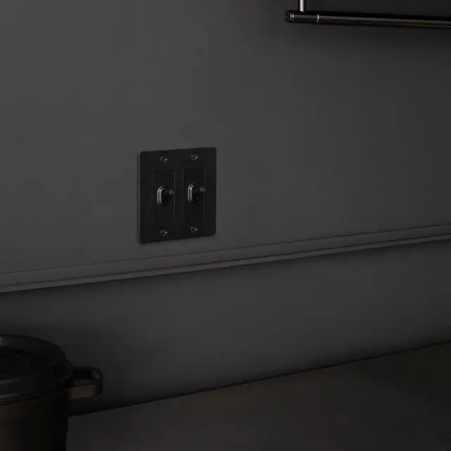 Alt view image 4 of 6 - Buster and Punch 2 Gang Double Light Switch 1-Way Cross Knurl Without Logo in Black