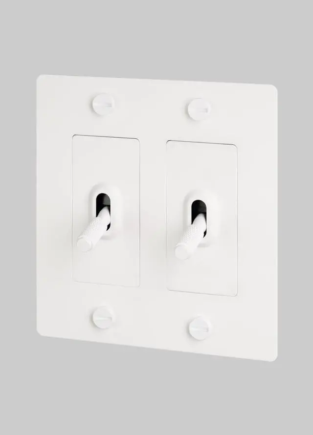Main image of Buster and Punch 2 Gang Double Light Switch 1-Way Cross Knurl Without Logo in White