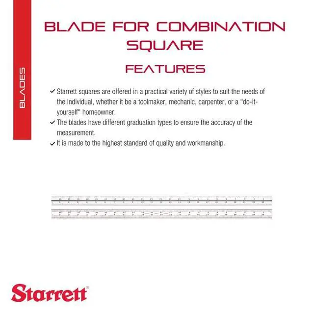 Alt view image 2 of 6 - Blade Only for Combination Squares, Sets & Bevel Protractors, 24"L | 4R Graduation, Ideal for Woodworking and Metalworking - Satin Chrome Finish, CB24-4R