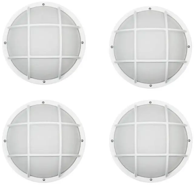 Main image of Nautical S772WF Round Outdoor Wall/Ceiling Mount Light Black or White, Composite, Frosted Polycarbonate Diffuser LED Bulb Included, Non-Corrosive (White, Warm White (3000K), 4 Pack)