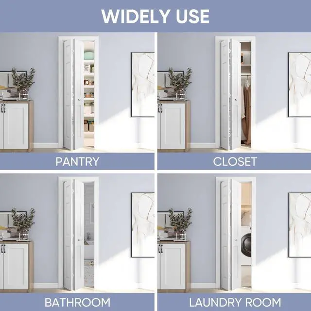 Alt view image 4 of 6 - 24in. x 80in. Bifold Door, 6 Panel Primed Bifold Interior Doors, Hollow Core Bi Fold Closet Door with Hardware Kit Include, Folding Doors for Laundry, Pantry & Bedroom