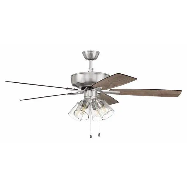 Main image of 52" Pro Plus P104BNK5-52DWGWN Indoor Fan with 4 Light Clear Glass Light Kit in Brushed Polished Nickel with Reversible Greywood/Grey Walnut Blades